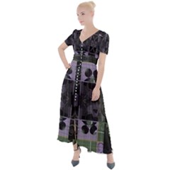 Chive Purple Black Abstract Art Pattern Button Up Short Sleeve Maxi Dress by SpinnyChairDesigns