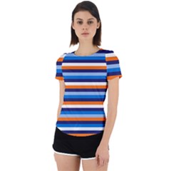 Ocean Blue Stripes Back Cut Out Sport Tee by tmsartbazaar