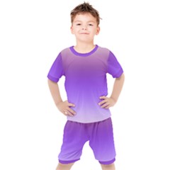 Plum And Violet Purple Gradient Ombre Color Kids  Tee And Shorts Set by SpinnyChairDesigns