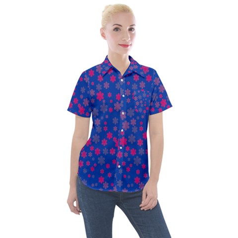 Bisexual Pride Tiny Scattered Flowers Pattern Women s Short Sleeve Pocket Shirt by VernenInk