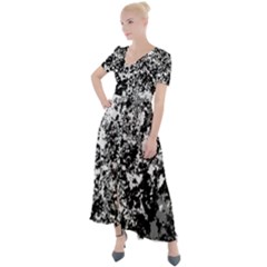 Black And White Grunge Stone Button Up Short Sleeve Maxi Dress by SpinnyChairDesigns