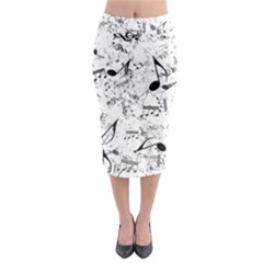 Black And White Music Notes Midi Pencil Skirt by SpinnyChairDesigns