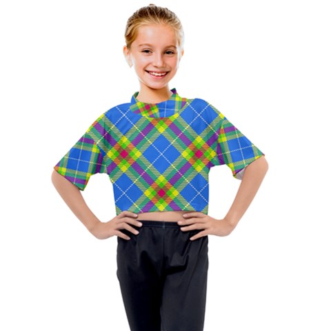 Clown Costume Plaid Striped Kids Mock Neck Tee by SpinnyChairDesigns