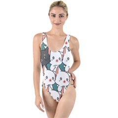 Seamless-cute-cat-pattern-vector High Leg Strappy Swimsuit by Sobalvarro