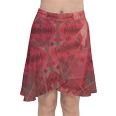 Indian Red Color Geometric Diamonds Chiffon Wrap Front Skirt by SpinnyChairDesigns