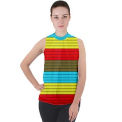 Multicolor With Black Lines Mock Neck Chiffon Sleeveless Top by tmsartbazaar