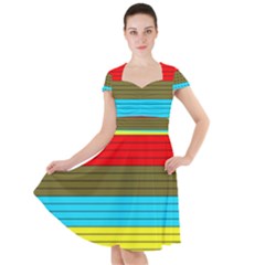 Multicolor With Black Lines Cap Sleeve Midi Dress by tmsartbazaar