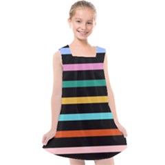 Colorful Mime Black Stripes Kids  Cross Back Dress by tmsartbazaar