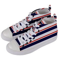 Red With Blue Stripes Women s Mid-top Canvas Sneakers by tmsartbazaar