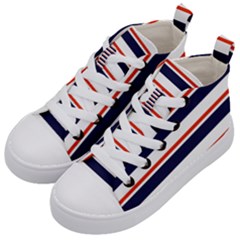 Red With Blue Stripes Kids  Mid-top Canvas Sneakers by tmsartbazaar