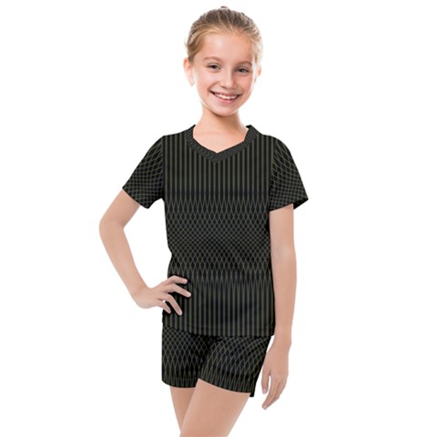 Army Green Black Stripes Kids  Mesh Tee And Shorts Set by SpinnyChairDesigns