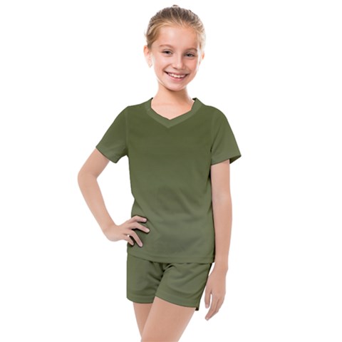 Army Green Color Ombre Kids  Mesh Tee And Shorts Set by SpinnyChairDesigns