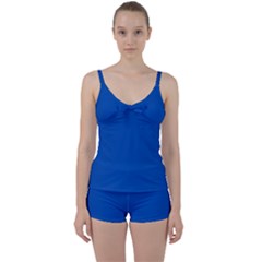 True Cobalt Blue Color Tie Front Two Piece Tankini