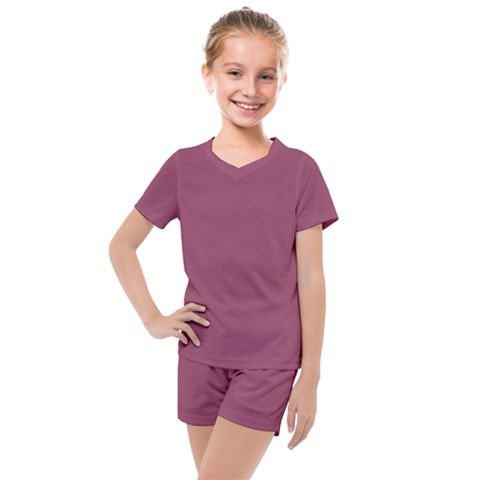 Dark Mauve Color Kids  Mesh Tee And Shorts Set by SpinnyChairDesigns