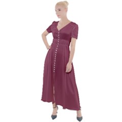 Dark Mauve Color Button Up Short Sleeve Maxi Dress by SpinnyChairDesigns