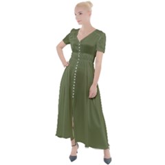 Sage Green Color Button Up Short Sleeve Maxi Dress by SpinnyChairDesigns