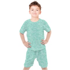 Biscay Green Texture  Kids  Tee And Shorts Set by SpinnyChairDesigns