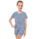 Faded Denim Blue Texture Kids  Mesh Tee and Shorts Set View1