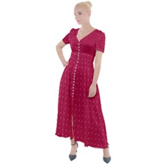 Rose Pink Color Polka Dots Button Up Short Sleeve Maxi Dress by SpinnyChairDesigns