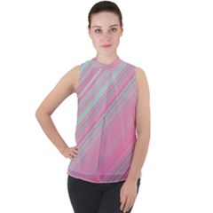 Turquoise And Pink Striped Mock Neck Chiffon Sleeveless Top by SpinnyChairDesigns