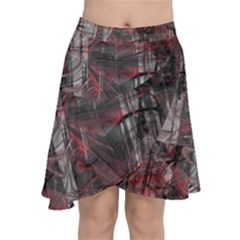 Red Black Abstract Texture Chiffon Wrap Front Skirt by SpinnyChairDesigns