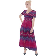 Magenta Blue Stripes Button Up Short Sleeve Maxi Dress by SpinnyChairDesigns