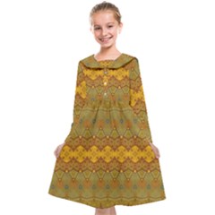 Boho Old Gold Pattern Kids  Midi Sailor Dress by SpinnyChairDesigns