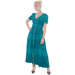 Boho Teal Pattern Button Up Short Sleeve Maxi Dress by SpinnyChairDesigns