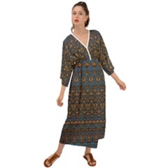 Boho Blue Gold Pattern Grecian Style  Maxi Dress by SpinnyChairDesigns