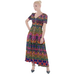 Boho Colorful Pattern Button Up Short Sleeve Maxi Dress by SpinnyChairDesigns