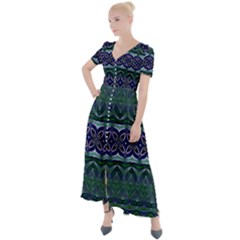 Boho Blue Green  Button Up Short Sleeve Maxi Dress by SpinnyChairDesigns