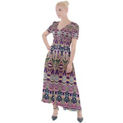 Colorful Boho Pattern Button Up Short Sleeve Maxi Dress by SpinnyChairDesigns