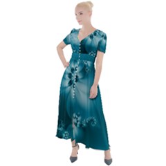 Teal Floral Print Button Up Short Sleeve Maxi Dress by SpinnyChairDesigns