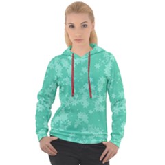 Biscay Green Floral Print Women s Overhead Hoodie by SpinnyChairDesigns