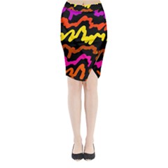 Multicolored Scribble Abstract Pattern Midi Wrap Pencil Skirt by dflcprintsclothing