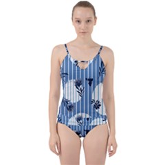 Stripes Blue White Cut Out Top Tankini Set by designsbymallika