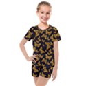 Black Gold Butterfly Print Kids  Mesh Tee and Shorts Set View1