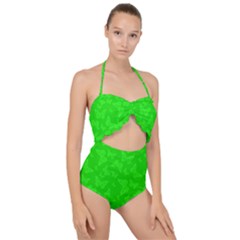 Chartreuse Green Butterfly Print Scallop Top Cut Out Swimsuit by SpinnyChairDesigns