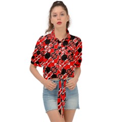 Abstract Red Black Checkered Tie Front Shirt  by SpinnyChairDesigns