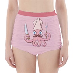 Squid Chef Cartoon High-waisted Bikini Bottoms by sifis
