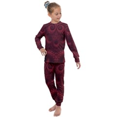 Burgundy Wine Swirls Kids  Long Sleeve Set  by SpinnyChairDesigns