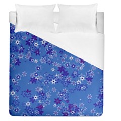 Cornflower Blue Floral Print Duvet Cover (queen Size) by SpinnyChairDesigns