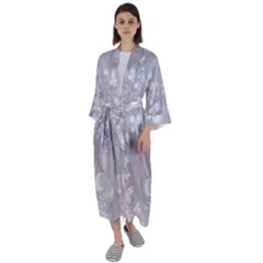 Pale Mauve White Flowers Maxi Satin Kimono by SpinnyChairDesigns