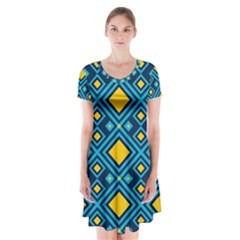 Geometric Abstract Diamond Short Sleeve V-neck Flare Dress by tmsartbazaar