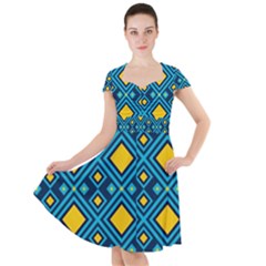 Geometric Abstract Diamond Cap Sleeve Midi Dress by tmsartbazaar