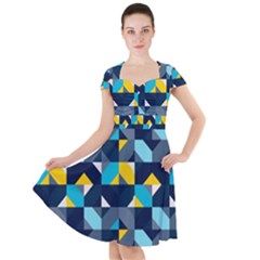 Geometric Hypnotic Shapes Cap Sleeve Midi Dress by tmsartbazaar