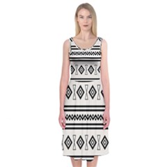 Black And White Aztec Midi Sleeveless Dress by tmsartbazaar