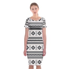 Black And White Aztec Classic Short Sleeve Midi Dress by tmsartbazaar