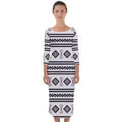 Black And White Aztec Quarter Sleeve Midi Bodycon Dress by tmsartbazaar