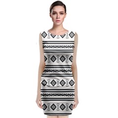 Black And White Aztec Sleeveless Velvet Midi Dress by tmsartbazaar